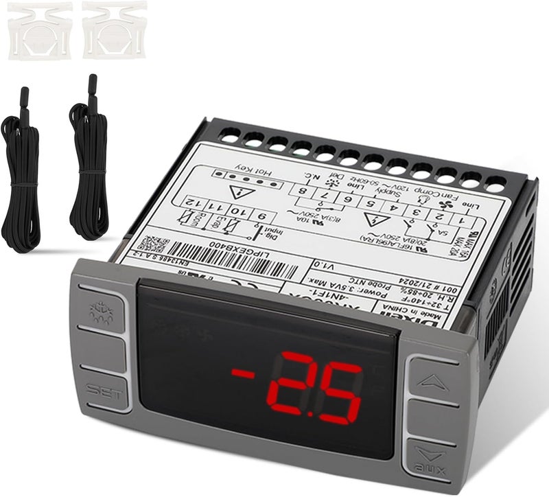 Anrain for Dixell XR02CX-4N1F1 Temperature Controllers, Programmable Digital Thermostat with Sensor Probe Fit for 120V 50-60hz Commercial Refrigerators/Freezer (Includes Mounting Hardware) - Image 1